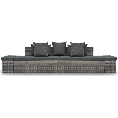 Salon de jardin 4 pcs Contemporain, Ensemble repas de jardin, avec coussins Résine tressée Gris OIB7718E (1/5)