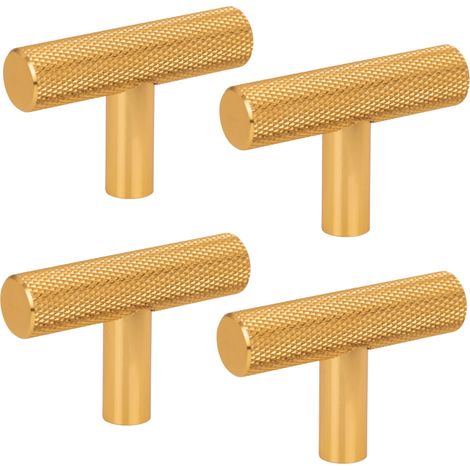 x Pomello per mobili con ringhiera in metallo scanalato e zigrinato, oro spazzolato (1/5)