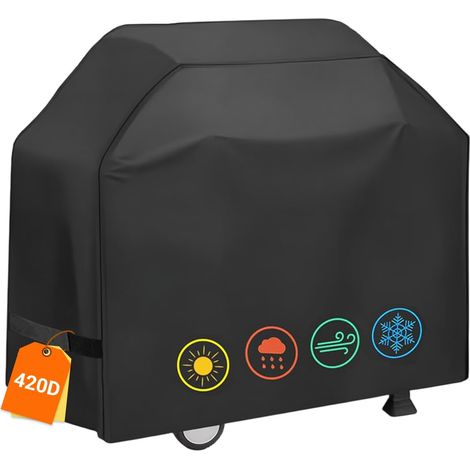 Housse Barbecue Bâche Protection Extérieur pour Plancha Gaz Chariot, 420D Oxford, 145 x 61 x 117 cm, BBQ Cover Con AntiVent/AntiUV/Antil'eau/Antil'Humidité/Antipoussière