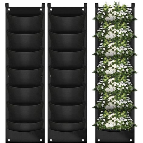 2 Pcs Sacs de Culture Plantes, 7 Poches Jardiniere Murale Sac pour Jardin Vertical, Respirant Tissu Non Tissé Culture Suspendus pour Cour, Maison, Décoration (1/5)