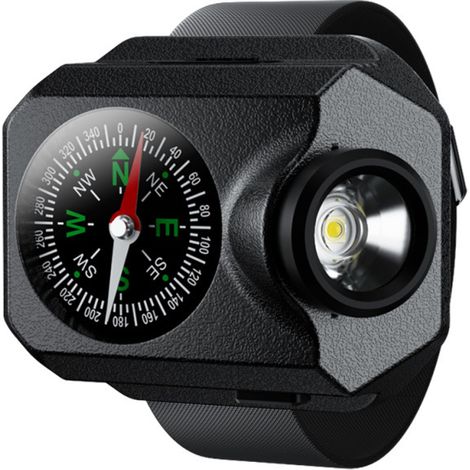 Multifunktionale Handgelenk-Taschenlampe, wiederaufladbar, wasserdicht, Kompass, 5 Beleuchtungsmodi (fürs Radfahren)