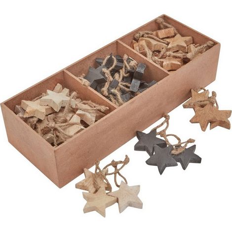 Star Hanging Decorations (Pack of 90) - Wood - L8 x W12 x H35 cm - Brown