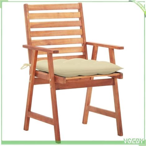 Chaises à manger d'extérieur - FAFEICY - 3064364 - Acacia massif - Lot de 3 - Coussins imperméables crème (1/5)