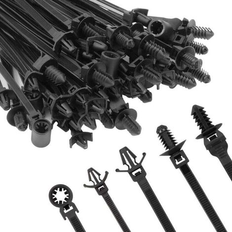 110 paquets de serre-câbles autobloquants en nylon noir, résistants aux UV, adaptés à la fabrication automobile et au regroupement de faisceaux de câbles internes.