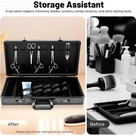 Stylist Barber Tragetasche Kämme Werkzeuge Organizer Friseursalon Koffer Schloss, Tragbarer Friseurtasche für Friseur Haarschneider, Schere, Trimmer, Friseurbedarf (Schwarz) (1/5)