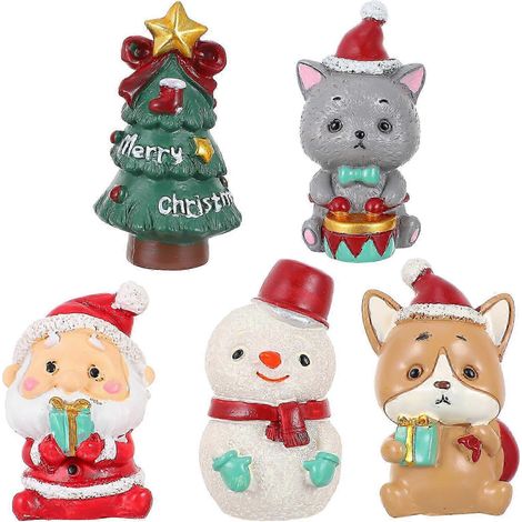 5 pièces Décoration de Noël Figurine miniature en résine Jouets de Noël Décor micro-paysage (1/4)