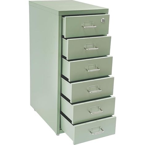 Meuble de rangement mobile à 6 tiroirs, en métal, avec roulettes, pour la maison et le bureau, 28 x 41 x 69 cm, beige (vert) (1/5)
