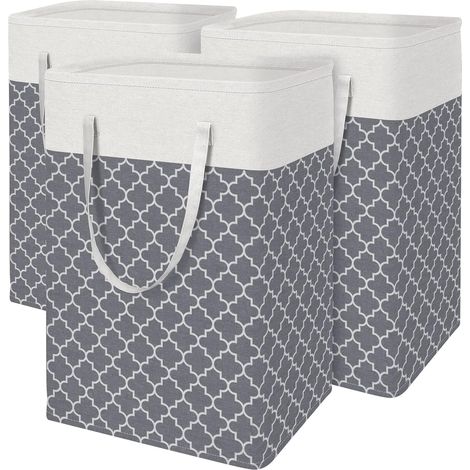 Panier à linge pliable avec poignée, idéal pour ranger vêtements, serviettes, s, etc., 75 litres, lot de 3, gris.