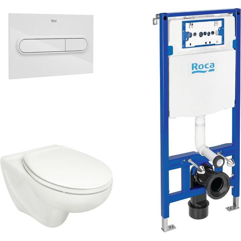 ROCA PACK VICTORIA+DUPLO Inodoro Suspendido Pulsador Blanco - Asiento: BISAGRAS AMORTIGUADAS - ref: A34630300S+A801B62+A890070020+A890195000 (1/2)
