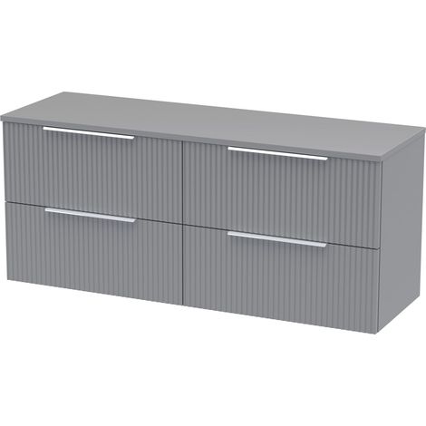 Tixall Fluted 4 Drawer Wall Hung Vanity Unit with Worktop, Satin Grey, 1200mm