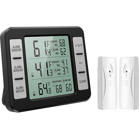 Thermometer, 2 Wireless Sensors, Audible Alarm, Min/Max Display, For Refrigerator Freezer Kitchen (1/5)