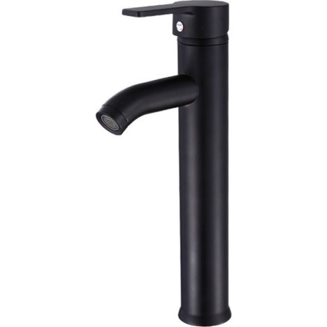 Schwarze Einhebel-Waschtischarmatur mit Wasserfallfunktion, quadratische Messing-Waschtischarmatur, hohe Aufsatz-Waschtischarmatur mit Warm- und Kaltwasseranschluss (1/5)