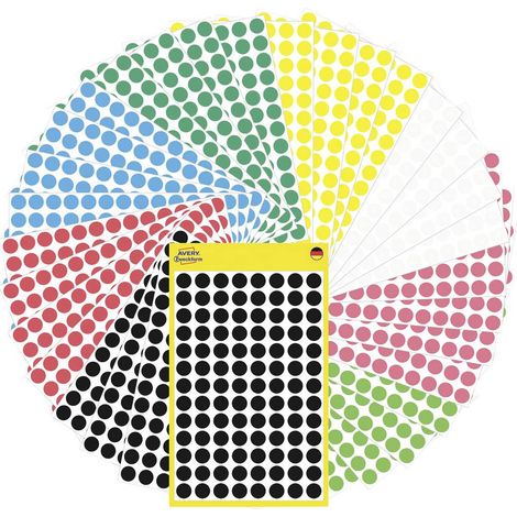 Avery-Zweckform 59994 Etiquette Ø 8 mm papier rouge, vert, jaune, noir, bleu, blanc, rouge néon, vert fluorescent 1 set (1/4)