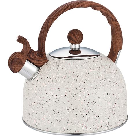 Bouilloire - Acier Inoxydable - Poignée Bois - Sifflet Fort - Pour Eau Thé Café Lait - Usage Gaz Électrique - 1 Pièce (1/5)