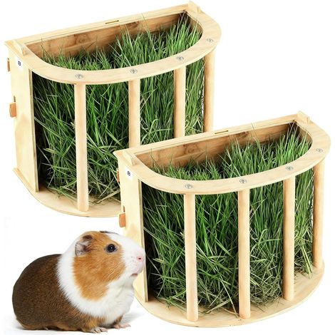 Lot de 2 râteliers à foin en bois pour lapin, cochon d'Inde, accessoires pour lapins, cochons d'Inde, chinchilla, 25 x 18,8 x 13 cm (1/5)