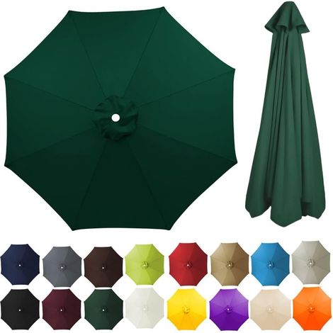 Housse de rechange pour parasol 8 baleines imperméable anti UV foncé 3 m Tissu Vert (1/5)