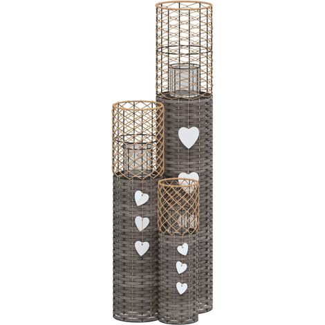 Bougeoirs 3 pcs gris osier CFW37665 (1/5)