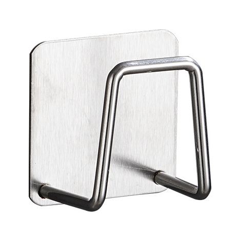 Support éponge évier cuisine inox noir, crochet adhésif autocollant pour évier, porte-brosse et éponge, fixe sans perçage, accessoire de rangement salle d'eau INOX (1/3)