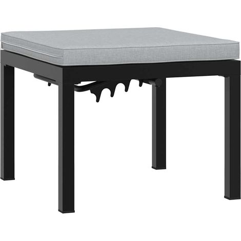 Tabouret de jardin, Pouf de jardin,Repose-pied avec coussin noir acier enduit de poudre CFW17668 (1/5)