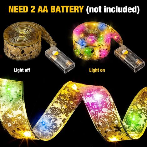 Ruban lumineux LED pour décoration d'arbre de Noël, double couche, ruban de marquage à chaud, fil de cuivre (ruban doré de 5 mètres, lumières quadricolores) YMYNY (1/5)