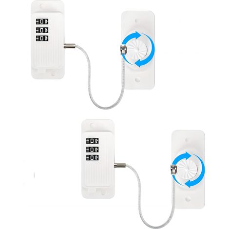 Juego de 2 cerraduras de seguridad para niños para refrigerador, con cerraduras de combinación para ventanas, armarios y cajones, no requieren perforación, color blanco. (1/5)