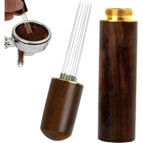 Dispensador de café con agujas de nogal y mango de madera, accesorio para espresso: herramienta perfecta para distribuir el café (8 agujas) (1/5)
