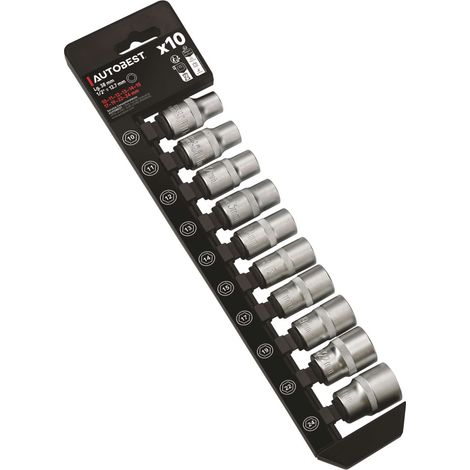 Jeu de 10 douilles 6 pans - Carré 1/2 - Acier Chrome-Vanadium - Longueur 38 mm (1/3)