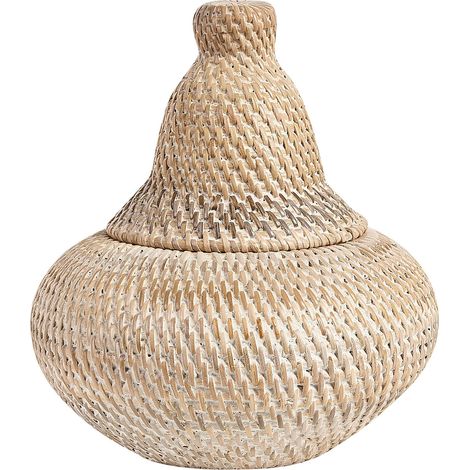 Panier Teinte Naturelle en Rotin ⌀ 20 cm avec Couvercle Pointu Finition Laquée Bila
