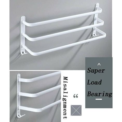 Porte-Serviettes Blanc Mural Barres Porte-Serviettes Multicouche avec Crochets Espace Aluminium Porte Serviette pour Salle de Bain, Cuisine d'hôtel, Style Contemporain 2 Layer 50cm (1/4)