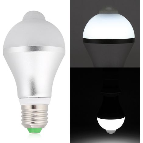 E27 5W PIR Infrarot-Bewegungsmelder-LED-Lampe für Toiletten und Parkplätze, Weiß 6500K (1/5)