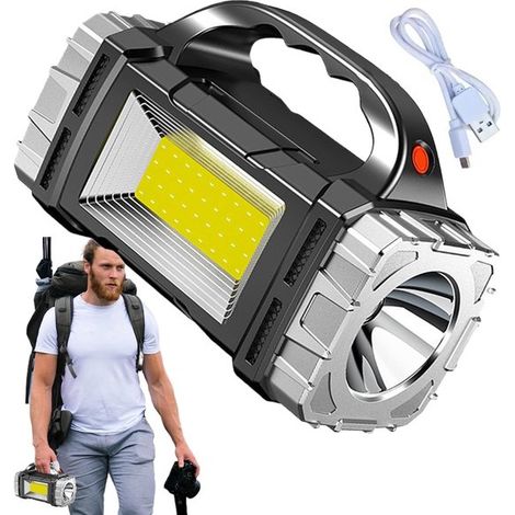 Taschenlampe Outdoor-Taschenlampe Solarbetrieben oder wiederaufladbar Robust und wasserdicht Starker Lichtstrahl Mehrere Leuchtmodi Silber 1 1 Stück (1/5)