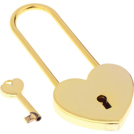 Goldenes, herzförmiges Vorhängeschloss mit Schlüssel, Liebesschloss im Antik-Stil für Paare, romantisches und elegantes Valentinstagsgeschenk (1/5)