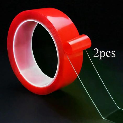 2 Stück ultradünnes, transparentes, rotes doppelseitiges Klebeband mit hoher Temperaturbeständigkeit, hinterlässt keine Spuren, ist wasserfest und haftet stark. (1/4)