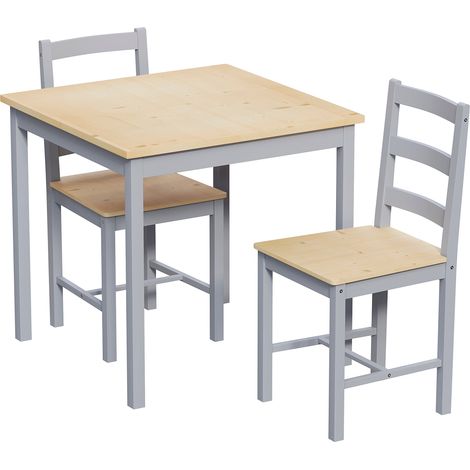 Yorkshire 2 Seater Wooden Dining Table Set Chairs Kitchen Room Furniture, Grey-&-Pine