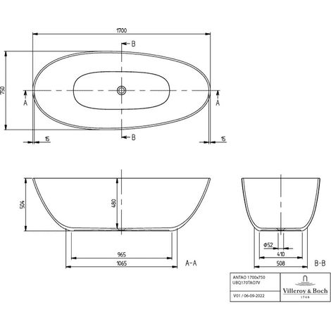 Villeroy & Boch Q170TAO7F2BCV01 Baignoire Antao 1700x750x500mm