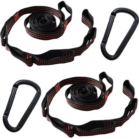 2m x 1cm 2 Piece Hammock Mount, Adjustable Straps with 6 Buckles, Including 2 D-Carabiners, Tree and Swing, Black Orange (1/5)