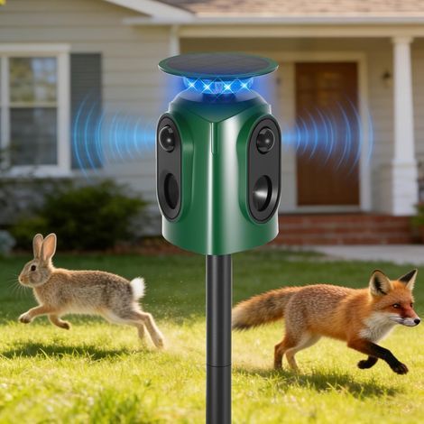 Ultrasonic repellent, PIR sensor, LED light, audible alarm, IP65 waterproof, for garden and farm (1/5)