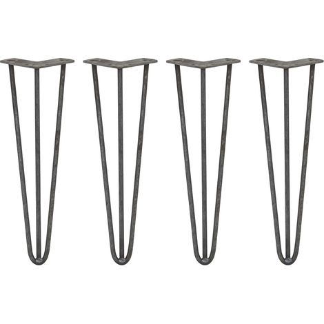 4 x 16" Hairpin Legs - 3 Prong - 10mm - Raw Steel