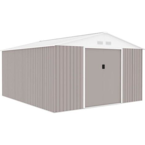 Abri de jardin en métal 12,28 m² - Kit d'ancrage inclus - Taupe (1/5)