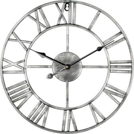 - Large Modern Rustic Metal Wall Clocks, Round, Silent, No Ticking, Battery-Operated, 47cm, White Roman Clock, Living Room / Bedroom / Kitchen / Garden Wall Decoration (1/5)