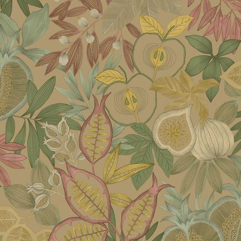Holden Decor Exotic Fruit Metallic Gold Wallpaper Botanical Leaves Stylish