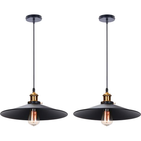(2PCS)Industrial Simple Pendant Lights Antique Retro Pendant Light Ø36CM Vintage Ceiling Lights Iron Metal Lamp Shade Black For Bar Corridor Kitchen