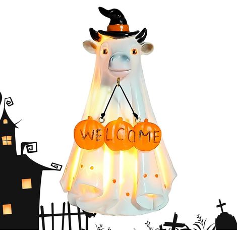 Figurines Fantôme Halloween Résine Mignonne Lueur Chaude Amusante Éclairage Figurine Fantôme Animal Déco Halloween pour Fête Vacances Chambre Salon Maison Hantée Cour Table (1/5)