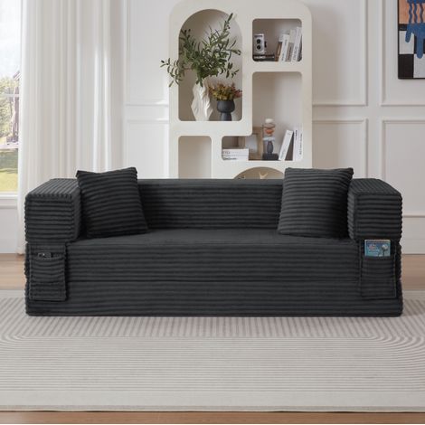 Sofá cama 200x76x60 cm de espuma y tela acanalada gris oscuro para estudio – MEUBLIV (1/5)