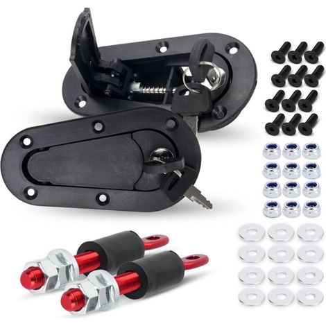 Accessoires de modification automobile : antivol de capot D1 (avec ou sans serrure), antivol de capot noir (avec serrure). Un antivol de capot D1 noir avec serrure, système antivol amélioré. (1/4)