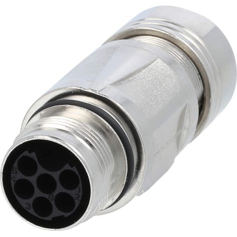 M17 Kupplungssteckverbinder gerade Stift Crimpanschluss, Polzahl 6+PE Kabelabgang gerade, Klemmbereich 8,0mm - 10,0mm - 1 Stück (1/3)