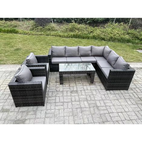 Fimous 8 Seater Rattan Corner Sofa Lounge Sofa Set With Rectangular Coffee Table 2 Arm Chair Dark Grey Mixed Right Hand (1/5)
