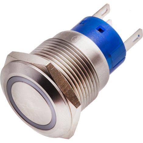 Bouton-poussoir, Verrouillable lumineux, LED Jaune, Unipolaire à deux directions (1RT), 5 A, Argent, Montage panneau 24V ( Prix pour 1 ) (1/2)