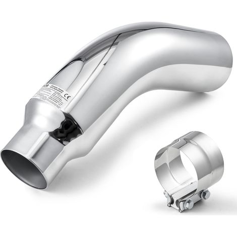 Coude d'Échappement Entrée de 10,16 cm et Sortie de 15,24 cm, Embout d'Échappement Coudé Chromé, Longueur Totale de 58,4 cm, avec Collier de Serrage, pour Camion, Berline, Voiture Sport, SUV (1/5)