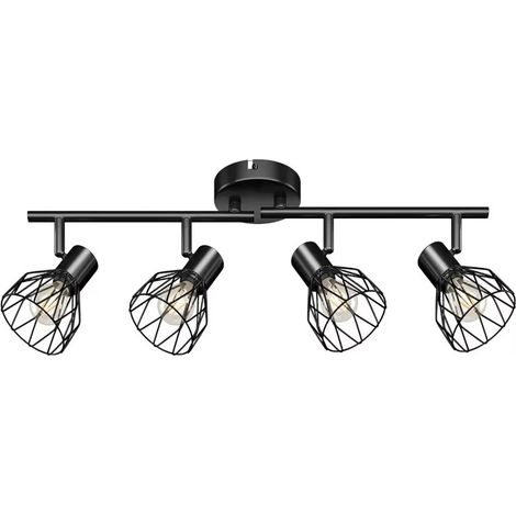 Luminaire plafond LED 4 spots – orientable 350° – E14 – plafonnier rond design moderne noir (1/4)